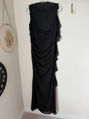 knee length dresses for ladies Estrella | Black High-Neck Maxi Dress with Ruched Detailing